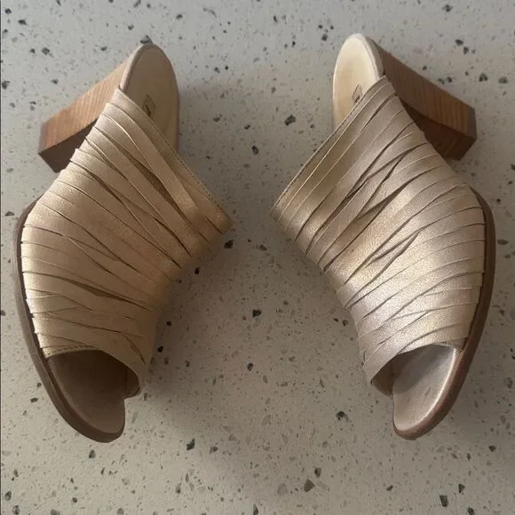 Paul Green AVERY Chic Gold Metallic Shimmer Leather Heeled Mules Shoes Size US 8 - Picture 4 of 13